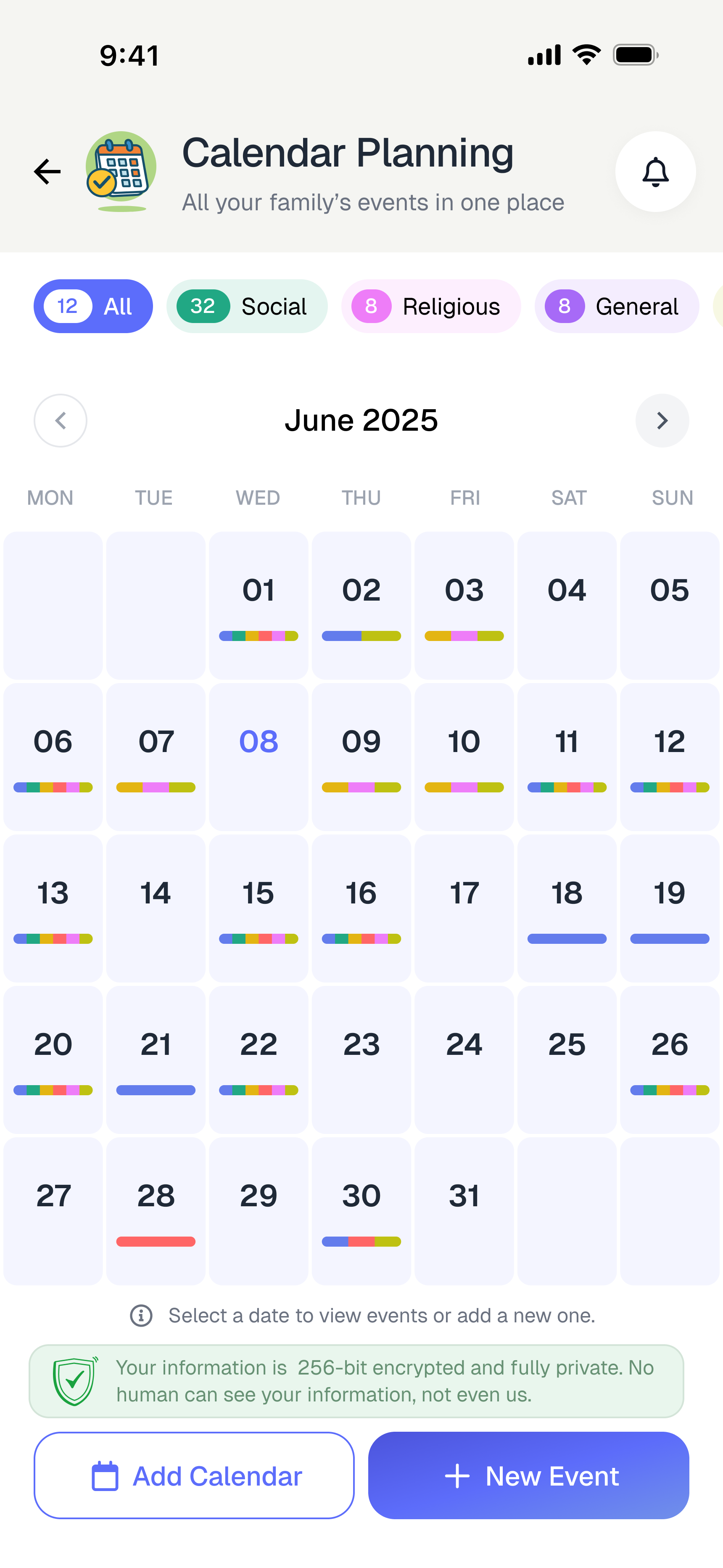 Calendar module — shared family calendar