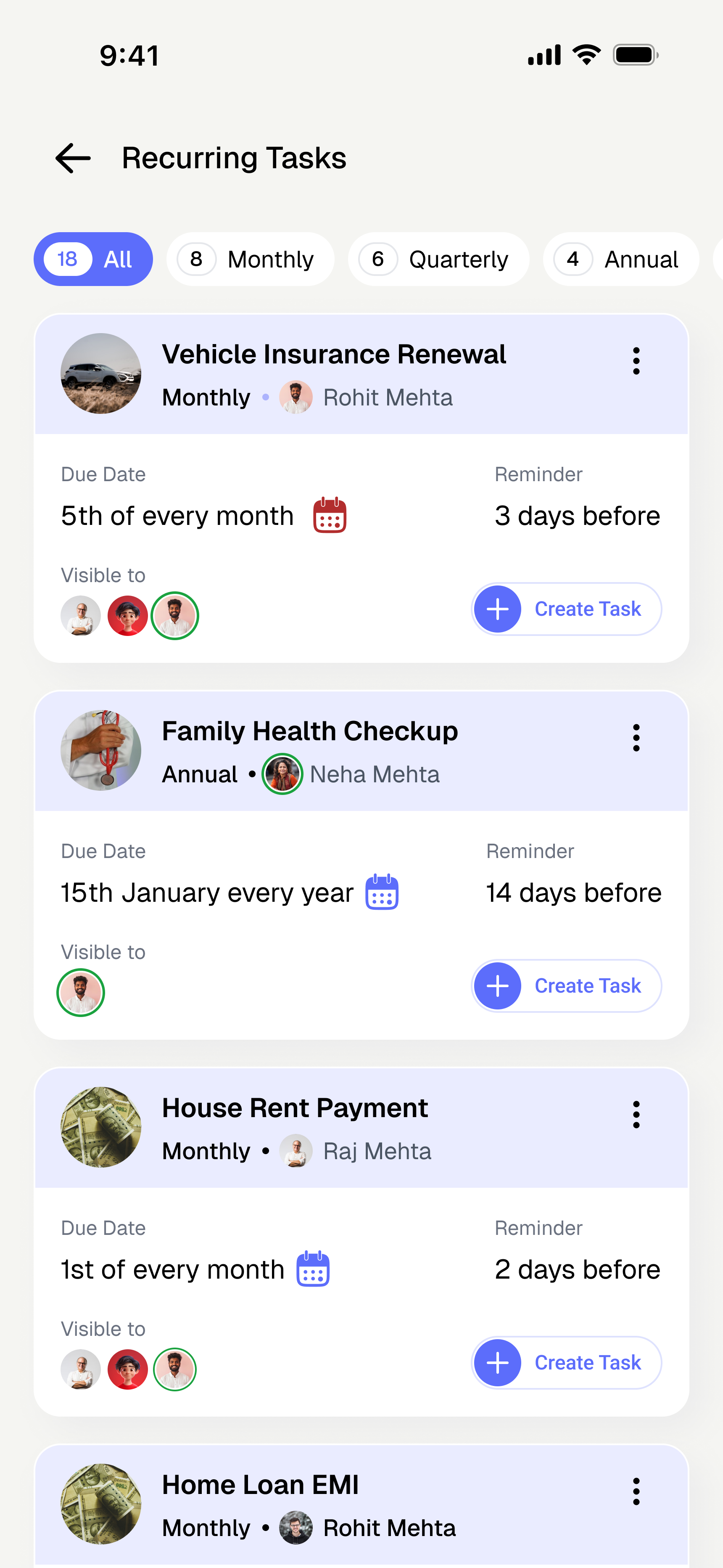 Tasks module — shared family to-do list